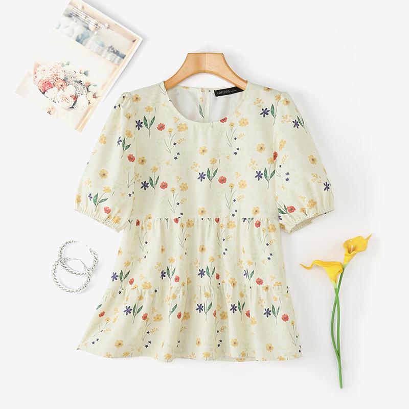 

ZANZEA Женская повседневная блузка с V-образным вырезом, летняя, с коротким рукавом и принтом 5XL белый