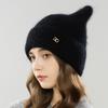 Knit Beanie Hat Fleece Lined Thickened Warm Rabbit Hair Slouchy Solid Color Large Head Size Winter Autumn Women