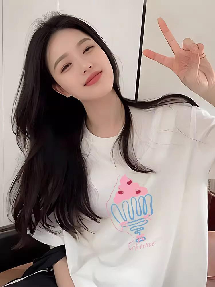 

Women s 2025 Summer White Cotton Short Sleeve Slimming T-Shirt – Unique Design XXL