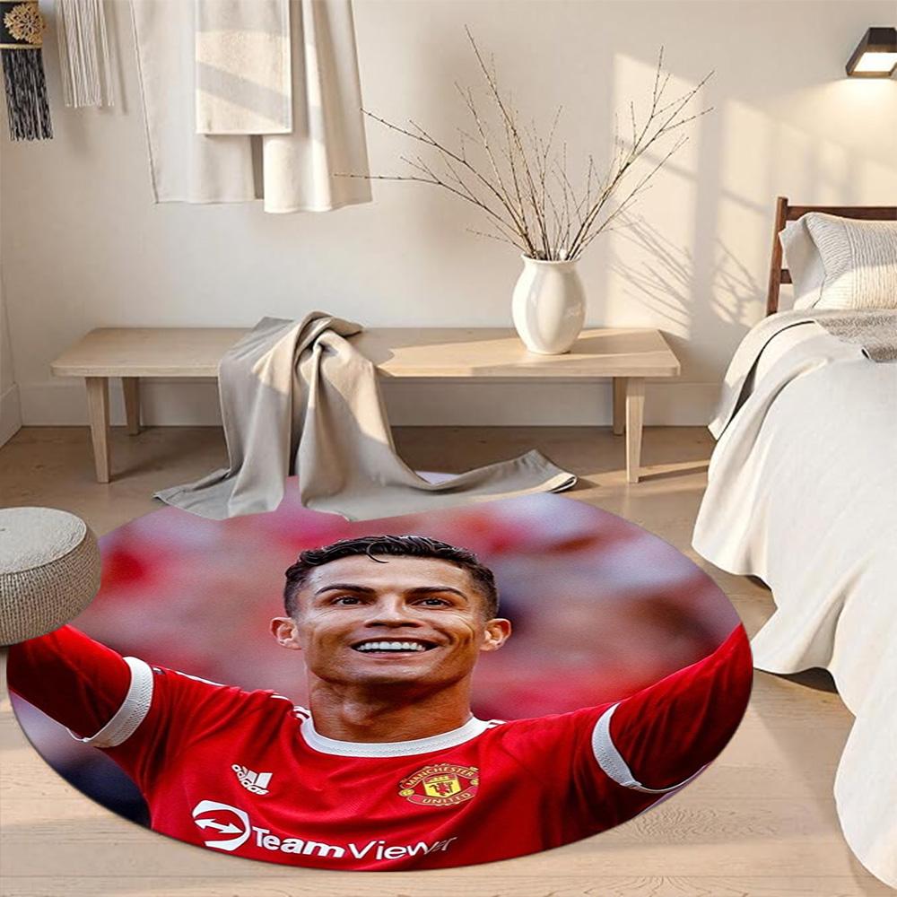 Cristiano Ronaldo Round Area Rug Perfect for Outdoor Dining Room Kitchen Bedrooms Antislip Round Carpet Anime Office Decor Perfect Gift for Women Men