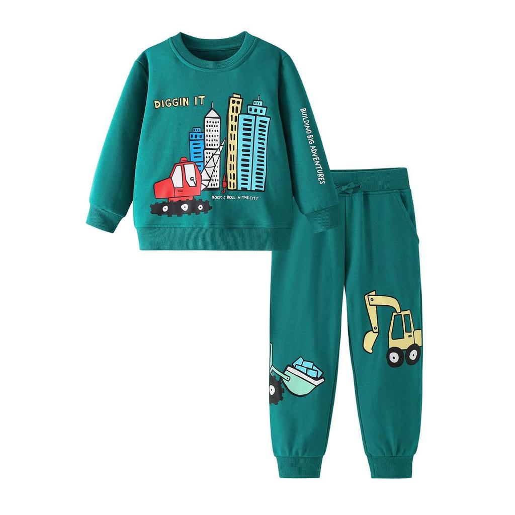European Autumn/Winter Cartoon Crane Print Children's Sportswear Set - Hoodie & Pants