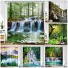 Malerischer Wald Wasserfall Duschvorhang Tropische Dschungelpflanzen Bäume See Natur Landschaft Wandbehang Badezimmer Dekor Vorhänge
