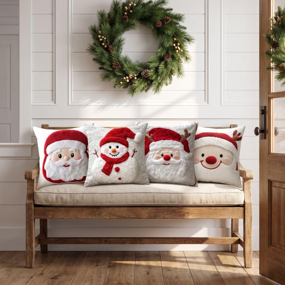 Soft Throw Cushion Case 2D Printed Snowman Pillow Cover Atmosphere Christmas Pillow Covers Sofa