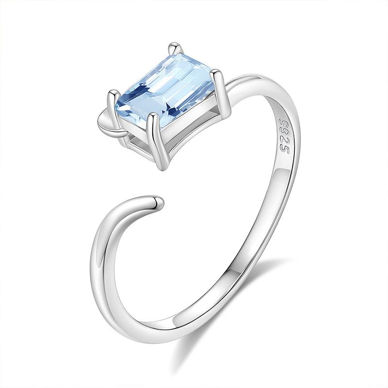 S925 Pure Silver Crystal Open Ring, Adjustable Size, 6 Colors Optional, Minimalist Korean Style Band Jewelry Gift for Girlfriend