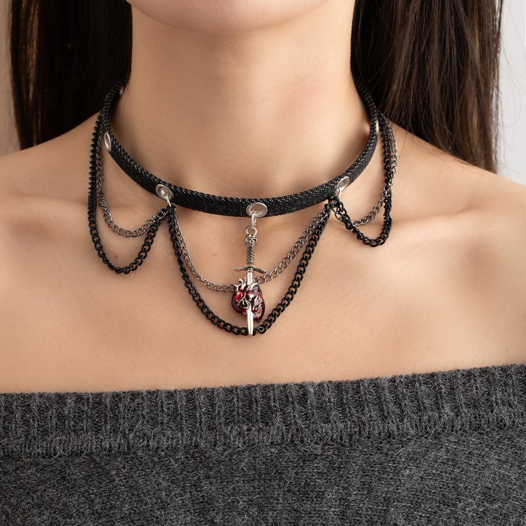 Y2K Punk Hip Hop Style Collar Leather Sweet Cool Style Babes Love Chain Fringed Necklace Niche Personality Necklace