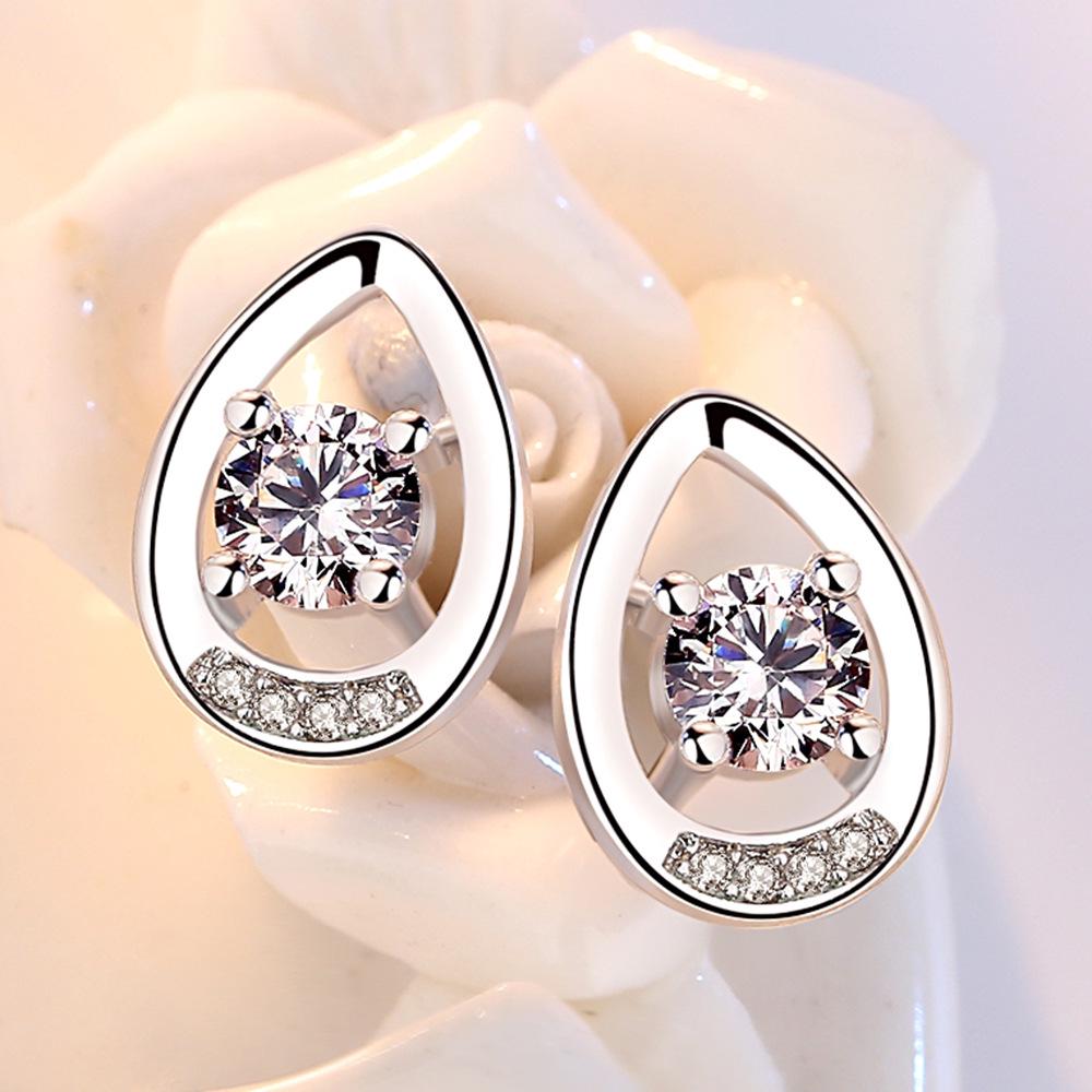 Minimalist Zircon Water Drop Stud Earrings - Silver-Plated Women's Jewelry