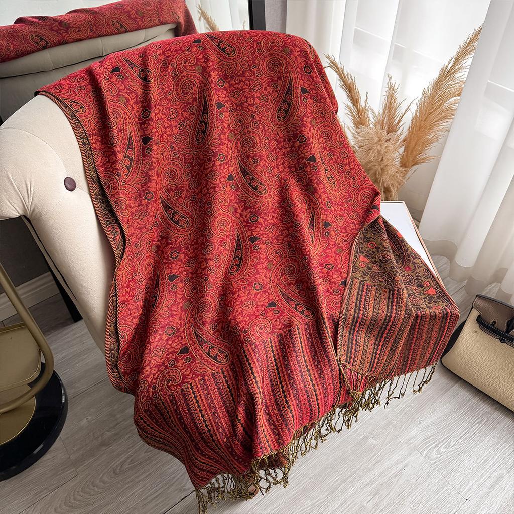 Cachemir Clássico Imitação Moda Versátil Jacquard Caju Franjado Cachecol Cachecol Longo Fino Estilo Étnico