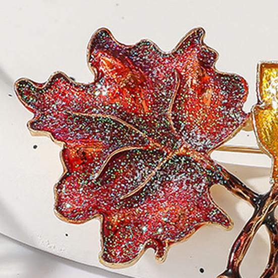 Women Brooch Maple Shape Enamel Oil Dripping Faux Pearl Decor Retro Anti-slip Polished