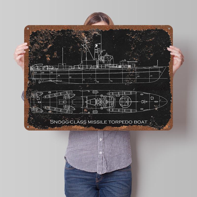 Snoggclass Missile Torped Printed Poster Customized Wall Art Retro Vintage Metal Tin Signs for Room Aesthetic Decoration At Home