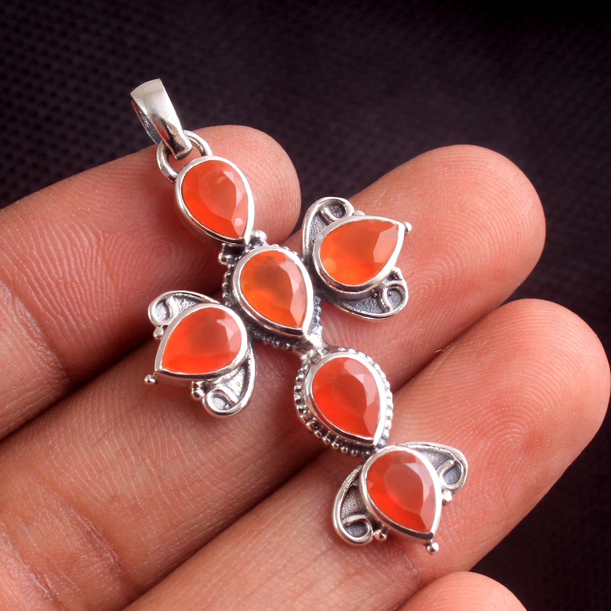 

Аметист Перидот Сердолик Крест Подвеска 100% Стерлинговое Серебро 925 Пробы Массивные Ювелирные Изделия Твердый Подвеска оранжевый