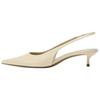 Leather Pointed Toe Slingback Kitten Heels Beige Womens 1224051000238