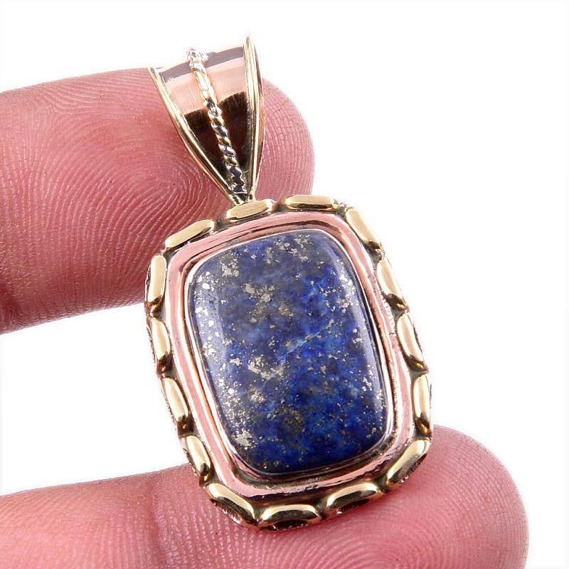 

Natural Lapis Lazuli 925 Solid Sterling Silver Jewelry TwoTone Pendant 1.5 J8M30