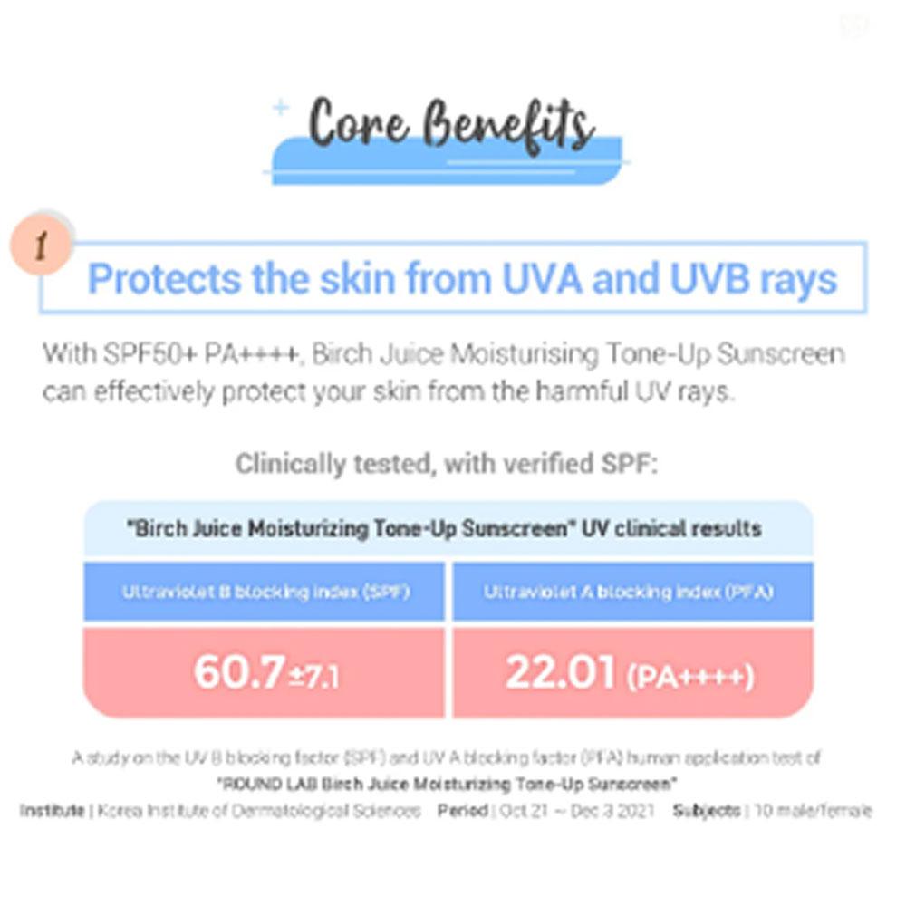 ROUND LAB Birke Feuchtigkeitsspendender Ton-Up Sonnenschutz 50ml (SPF50 +)