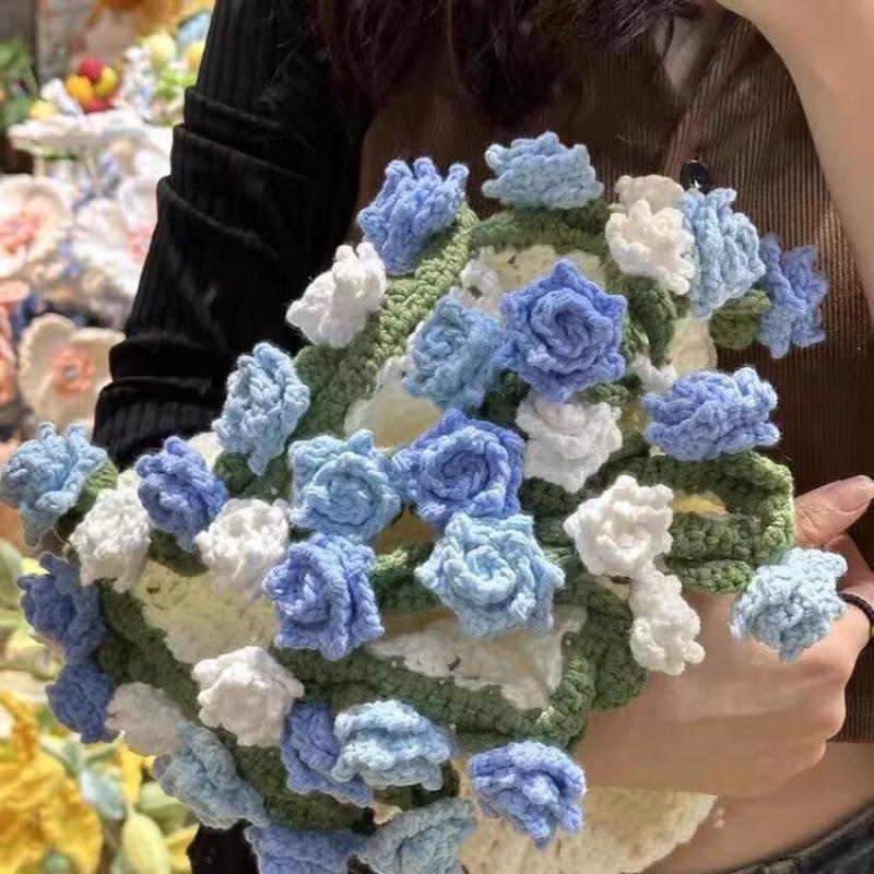 Gradient Rose & Lily of the Valley Knitted Blanket Kit - DIY Yarn & Material Pack with Pointed Corners