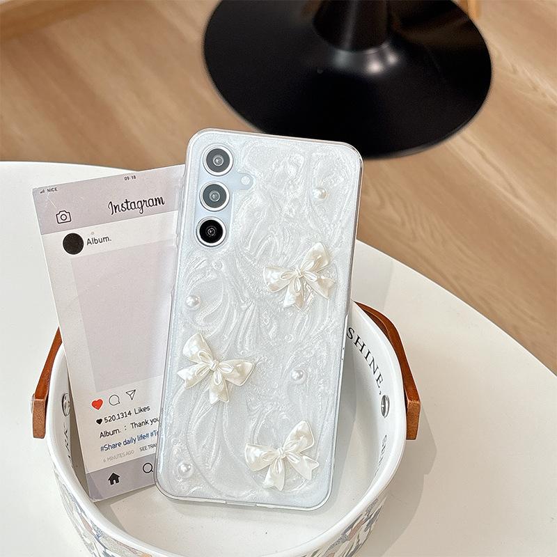 For Samsung S25ultra Glue Glitter Mobile Phone Case S24 Bow S23 Love Three-dimensional A55 Korean Ins