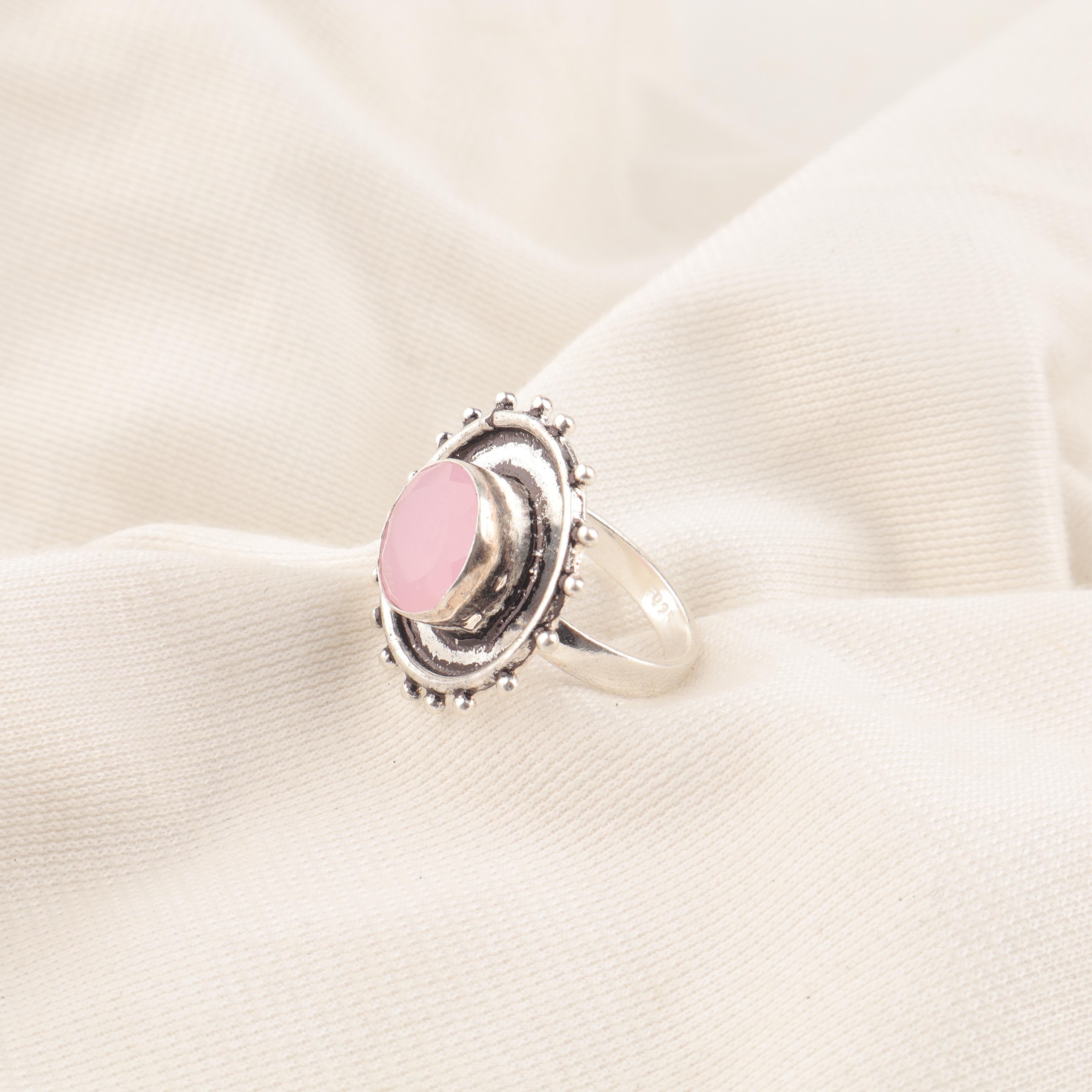 

Rose Chalcedony Gemstone Jewelry, 925 Solid Sterling Silver Ring, Handmade Silver Jewelry Balancing Ring Adorable Chalcedony Jewelry For Her 12 розовый