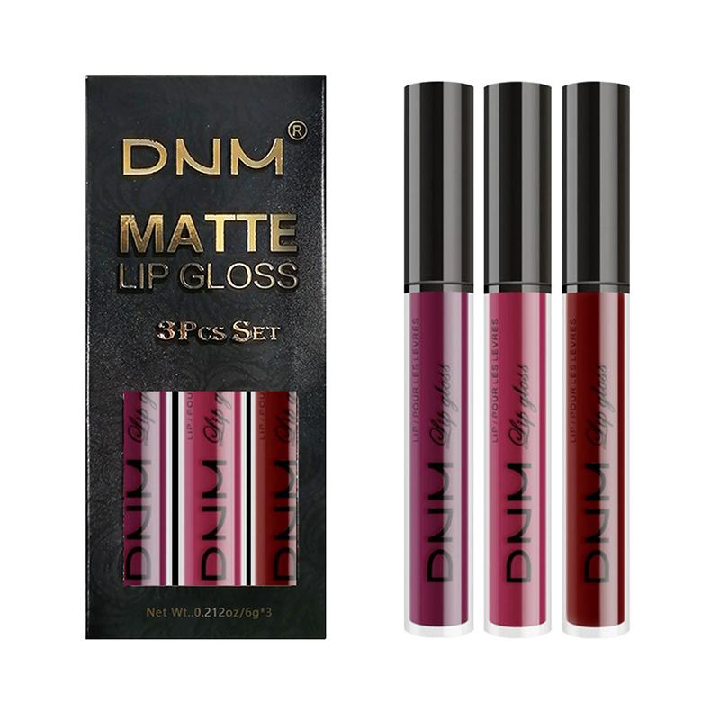 3-teiliges Lipgloss-Set mit 3 Farben, nicht abfärbend, wasserfester Lippenstift, mattes Finish