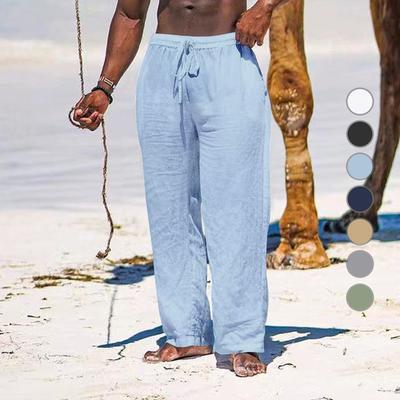 Summer Men's Straight Leg Pants Breathable Cotton and Linen Loose Casual Sports Trousers