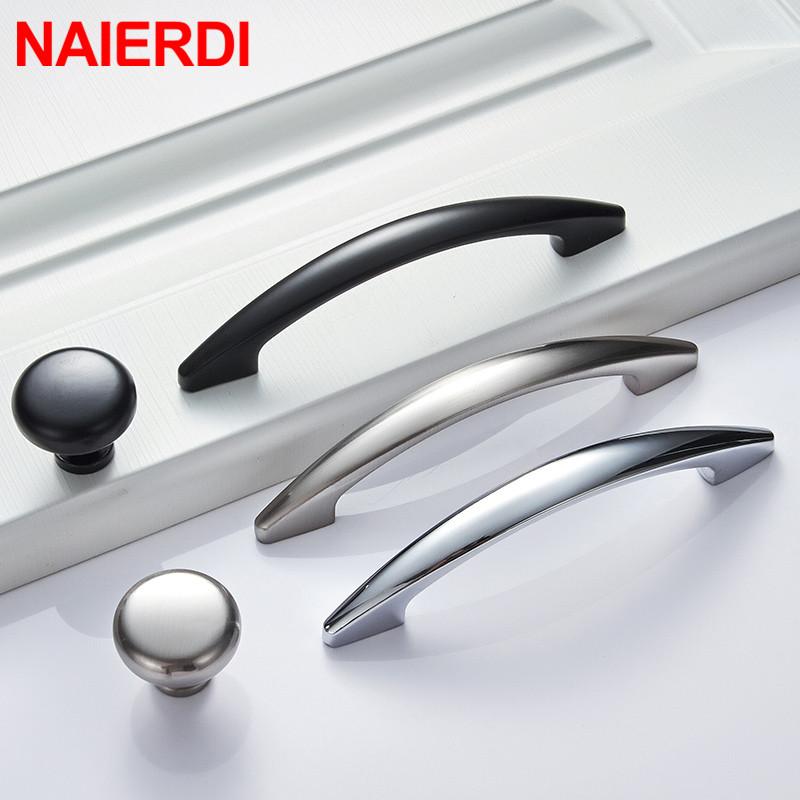 NAIERDI Bright chrome Handles Kitchen Cabinet Handles Solid Drawer Knobs Silver Cupboard Door Wardrobe Pulls Furniture Handle
