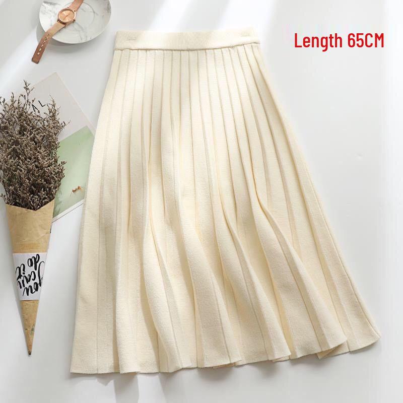 

Plus Size Thick Knit Pleated Mid-Length A-Line Skirt - Women s Early Autumn/Winter 2024, High Waist, Wide Hem XL 130-160 lbs