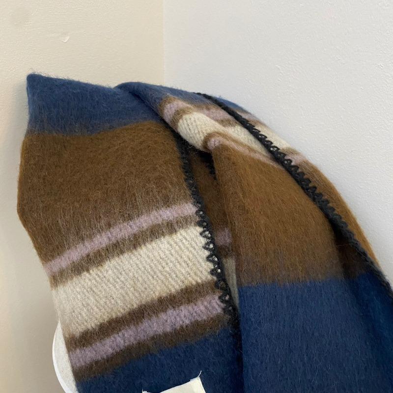 Hochwertiger Schal für Damen und Herren im koreanischen Stil, Retro-Imitation Kaschmir, warm, weich, dick, Farbblockierung, warme, vielseitige Schals