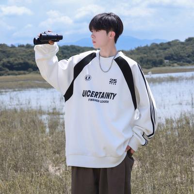 Round Neck Sweatshirt Men's New Spring and Autumn Retro Niche Couple Street Hip-hop Color Matching Sports Couple Tops