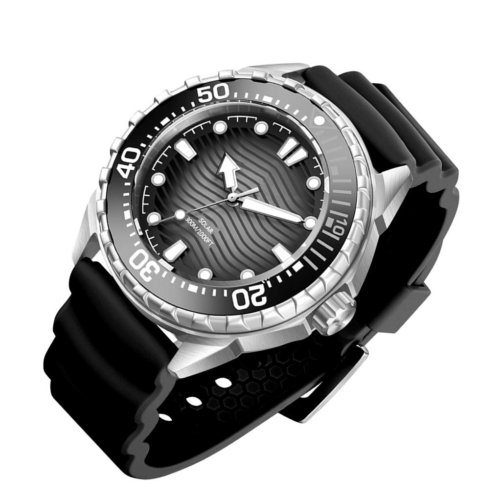 Solární quartzové potápěčské hodinky s noční luminiscencí 300M vodotěsné silikonový řemínek pro muže ženy
