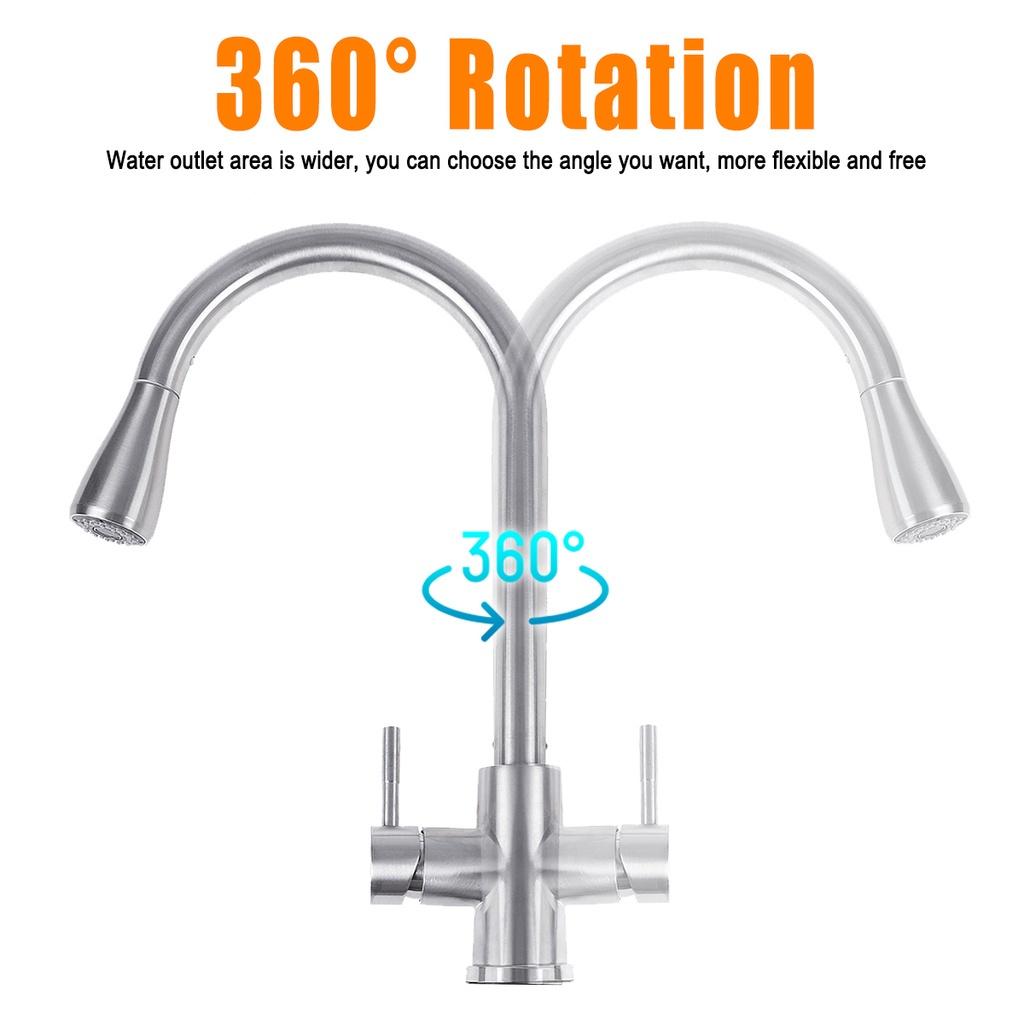 New Modern Kitchen Stainless steel Mixer Tap Sink Spray Pull-Out Faucet Swivel Spout Silvery
