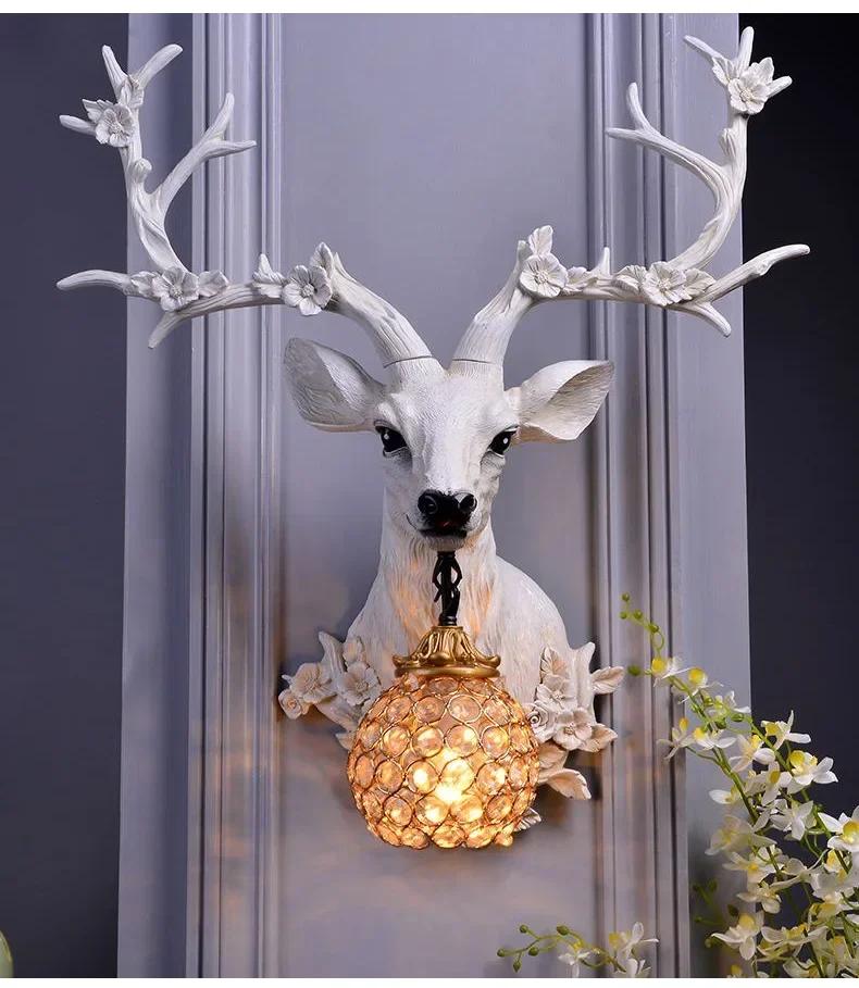 

Resin Deer Lamp Animal Vintage Luxury Shade LED Wall Lamp Modern Decor Kitchen Wall Light Bedroom Indoor Lighting Wall Sconce