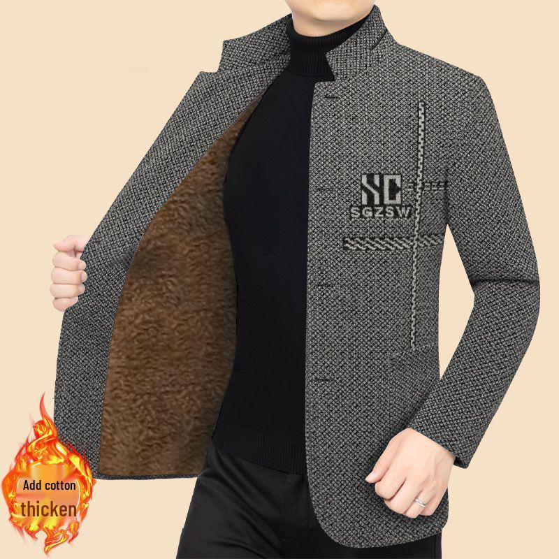 

2025 Premium Men s Wool Coat: Woolen Stand-Up Collar, Thickened Casual Jacket for Middle-Aged Dads 3XL (Recommended 160-180 jin)