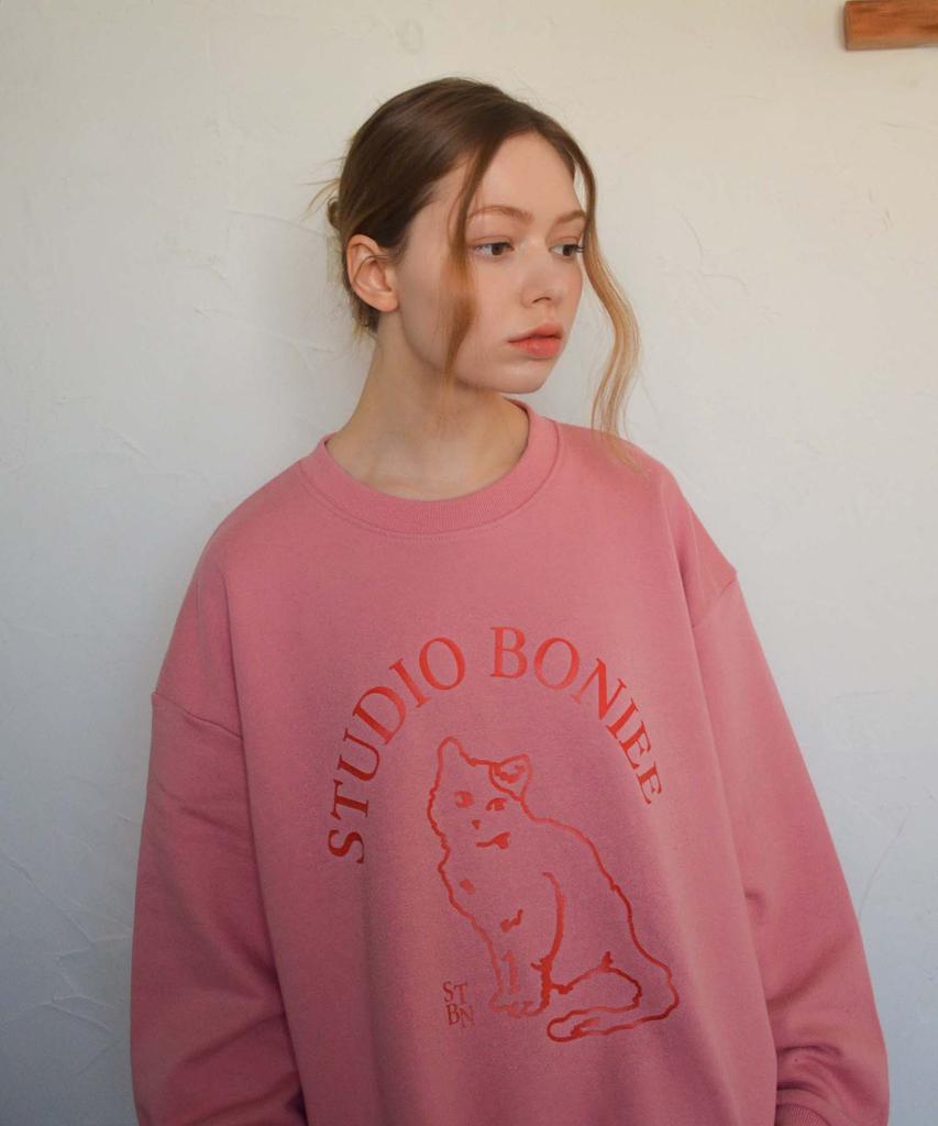 BONIEE Cat Symbol Cat Logo Graphic Oversized Sweatshirt Pink