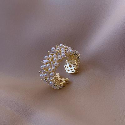 Hoge Kwaliteit Parel Zirconium Goudkleurige Ringen Voor Vrouw Nieuwe Mode Koreaanse Sieraden Luxe Feest Verstelbaar Bijzondere Meisjesring