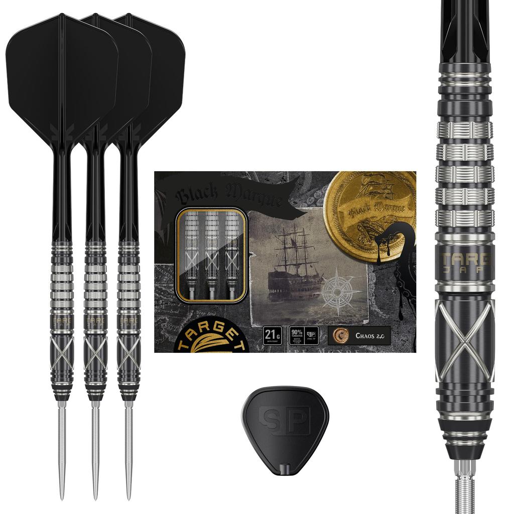 Target Japan BLACK MARQUE CHAOS Tungsten Steel Tip Darts 6 Shape 2.0 90% Set, 21g, K-Flex No. (Chaos 2.0)