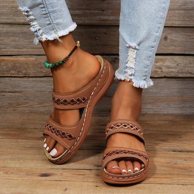 Popular New Large Slippers Retro Breathable Non Slip Round Toe Wedge Heel Comfortable Slippers for Women