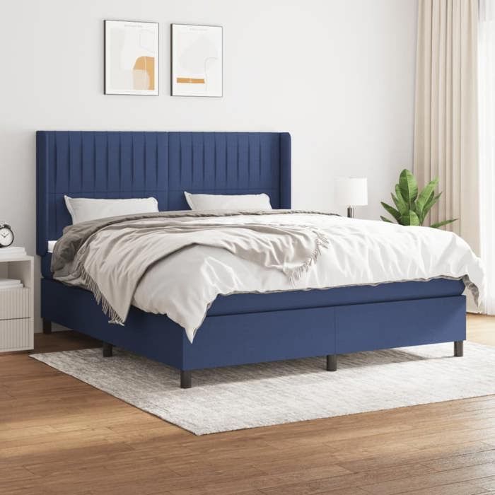 VidaXL Divan Bed with Mattress Blue 160x200 Cm Fabric - Model 3131607