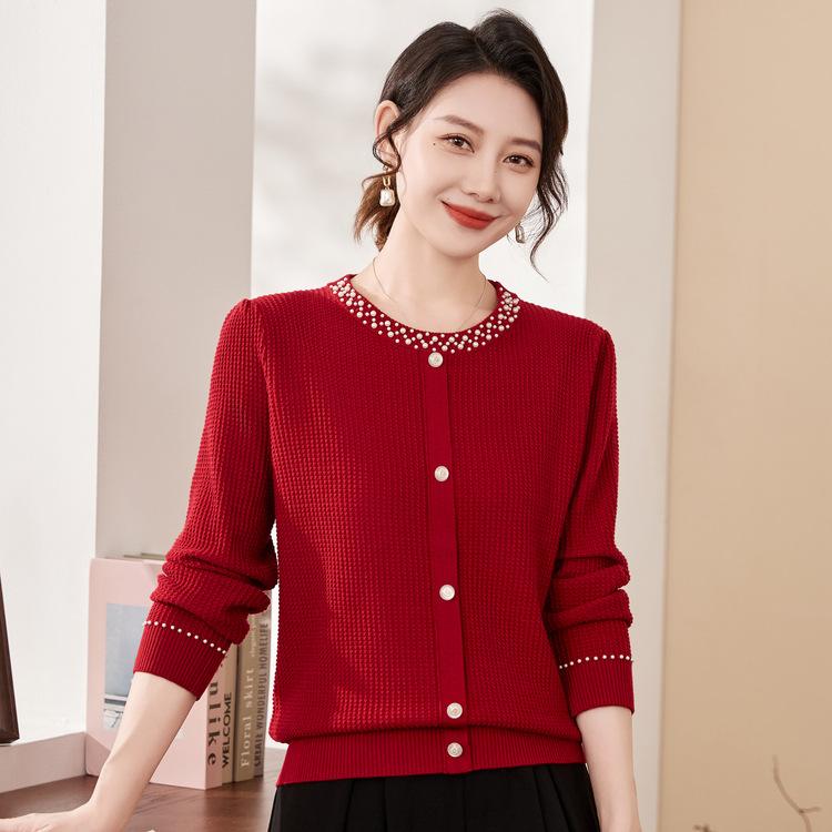 Young Fashionable Mother Dress Spring, Autumn and Winter New Round Neck Sweater Middle-aged Women's Age-reducing Knitted Top