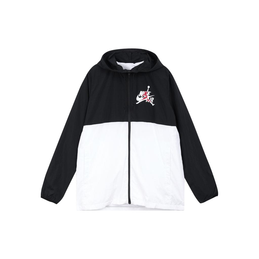 Air Jordan Alphabet Logo Print Colorblock Basketball Hooded Jacket Men Jacket Black White CK2218-010