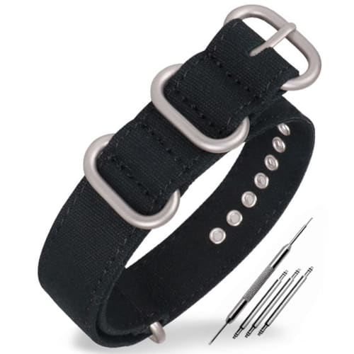HEYOZURY Canvas Watch Band, NATO Strap, 18mm, 20mm, 22mm, 24mm, 26mm, Thick Canvas, Waterproof, Comfortable to Wear, Nylon Strap, Replacement Strap, T
