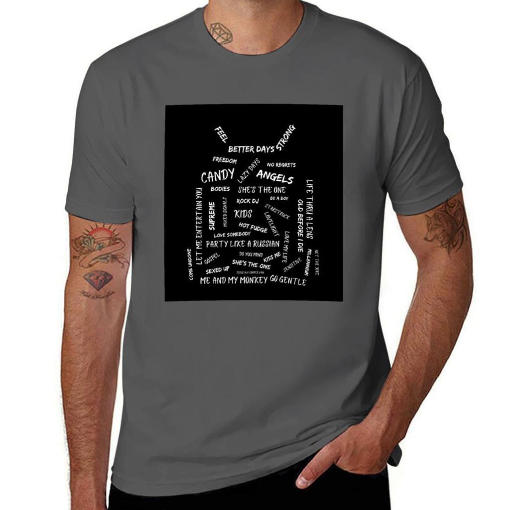 Robbie Williams Song Titles Black Tshirt Soft Basic Cotton Short Sleeve Tee Tshirt
