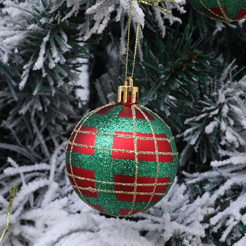 2 Boxes Christmas Tree Decorations Tartan Pattern Plastic Hanging Ball Festival Home Holiday Party Decorative Accent