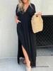 Summer V-neck Batwing Sleeve Elastic Waist Split Long Dress