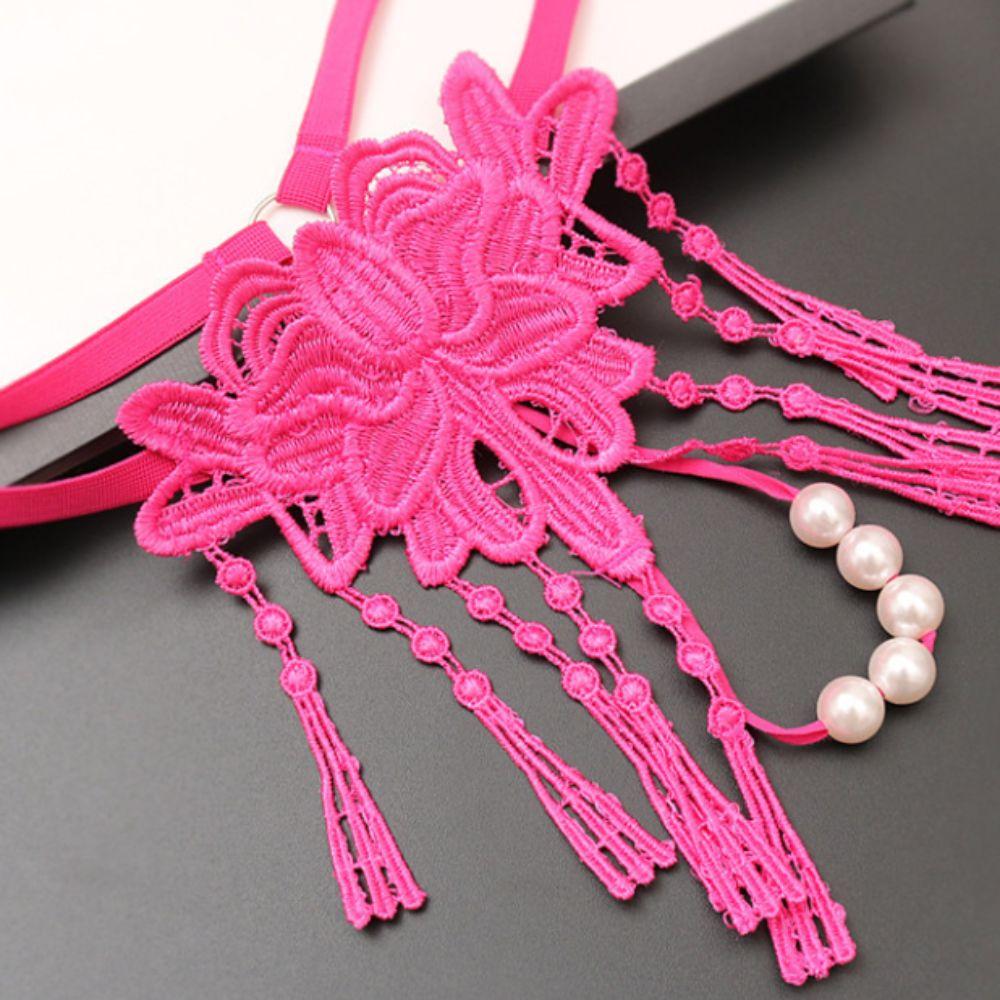 Pearl String Lace Flower Panties Thin Belt Transparent T-Pants Sexy Mesh Thongs  Valentine's Day