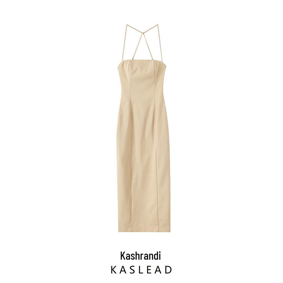 

2025 Spring European & American Style Women s Slim Stripe Midi Dress XS