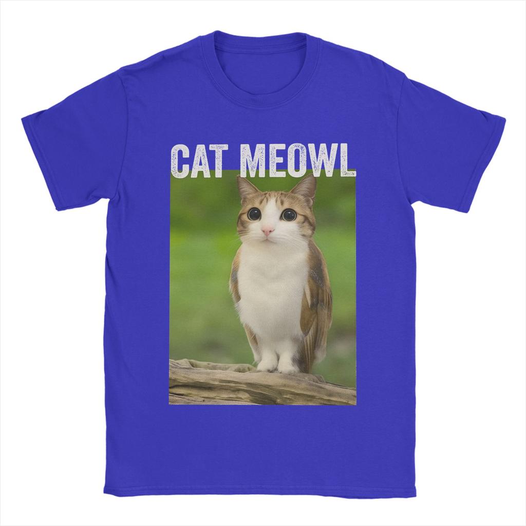 Men's T-Shirt Cat Meowl Funny Cat Owl For Animal Lovers Pure Cotton Tee Shirt Short Sleeve T Shirts Round Neck Clothes Gift Idea