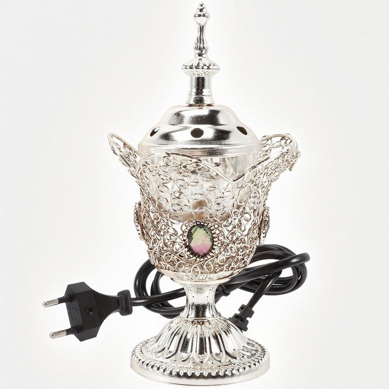 Middle Eastern Sandalwood Incense Burner – Plug-in Metal Indoor Arabian Design серебряный