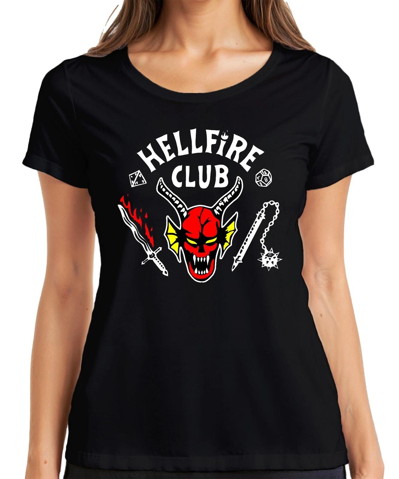 HELLFIRE CLUB Dämon Schädel Hörner D20 Flammenschwert Rollenspiel Damen T-Shirt XXL