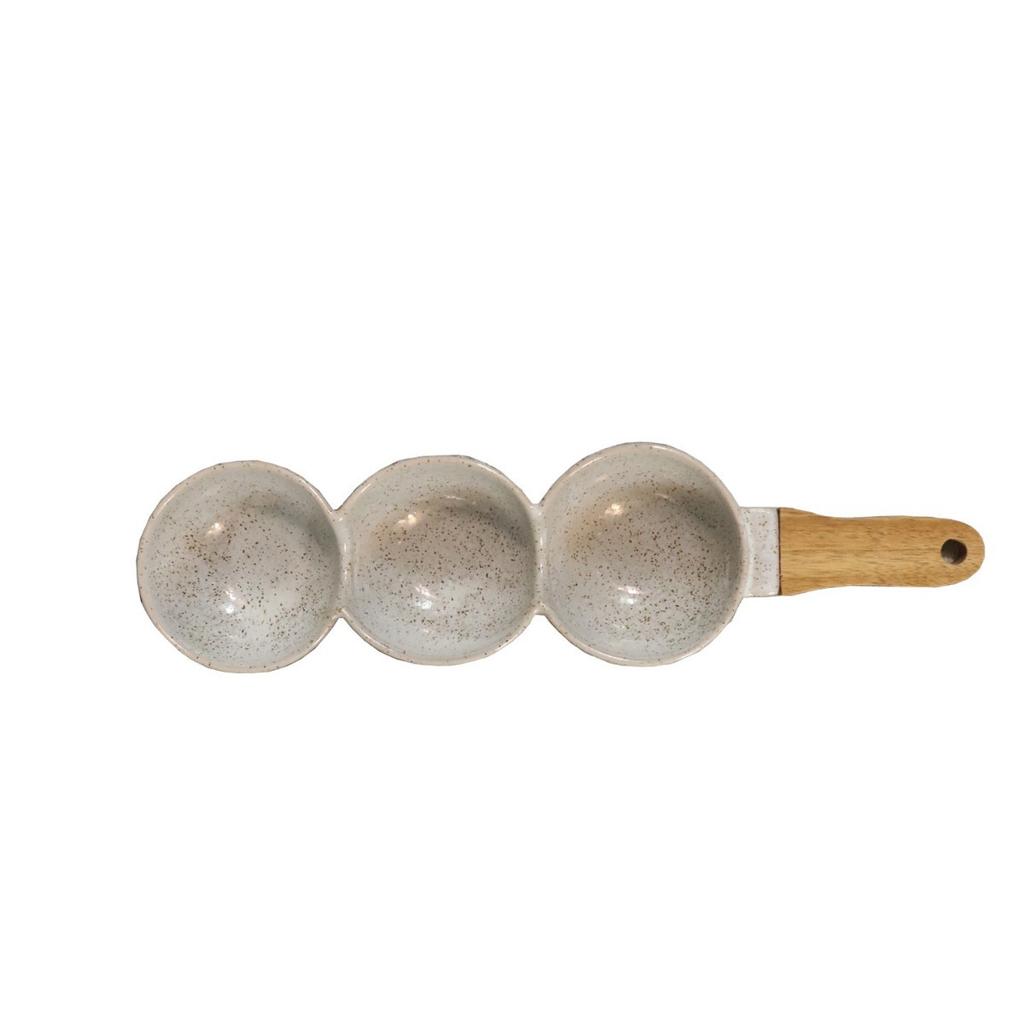 Nordic Creative Hotel Bowls and Chopsticks Commercial Stoneware Dried Fruit Plate Household Bamboo Handle Separate Snack Plate