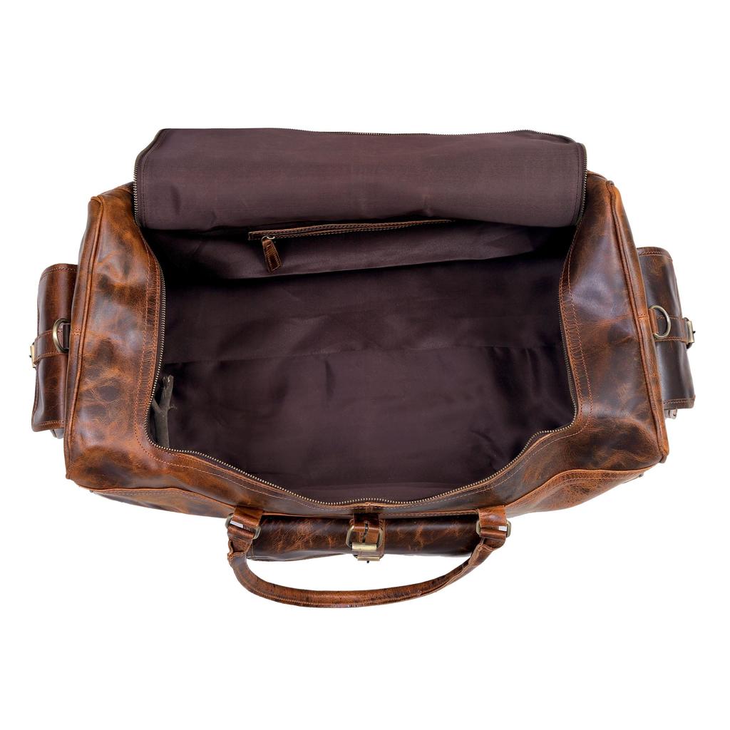 Personalized Full Grain Leather Duffle Bag: Travel Weekender Carry-on