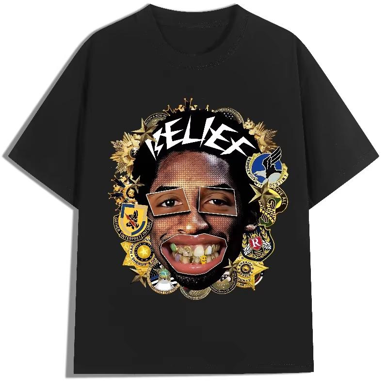 Casual and fashionable round neck short sleeved Tshirt Y2K style Unisexs pure cotton Tshirt punk rock smiley face print S