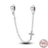 New 100% 925 Silver Lucky Clover Safety Chain Charms Bead Fits Original Pan Bracelet Pendant Women Fashion Fine Diy Jewelry
